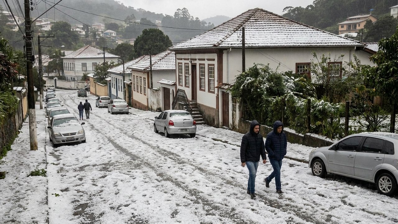 Chuva de granizo deixa bairros de Petrópolis cobertos de gelo; saiba se fenômeno pode se repetir hoje no RJ