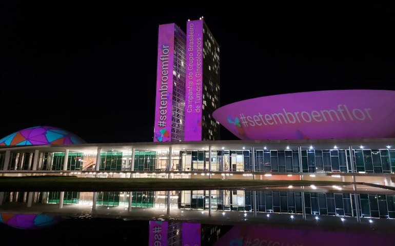 Congresso recebe projeção de imagens em apoio a campanha de alerta sobre cânceres ginecológicos