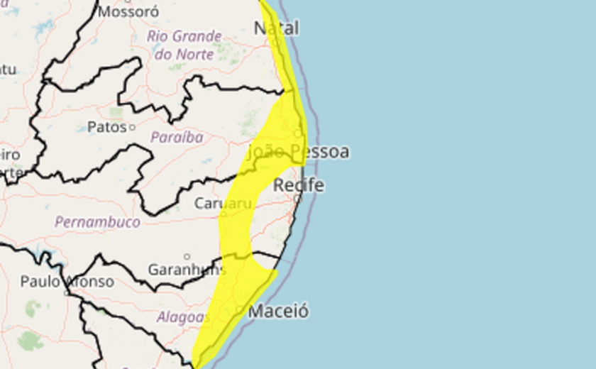 Alerta de chuvas fortes é emitido para 47 municípios de Alagoas