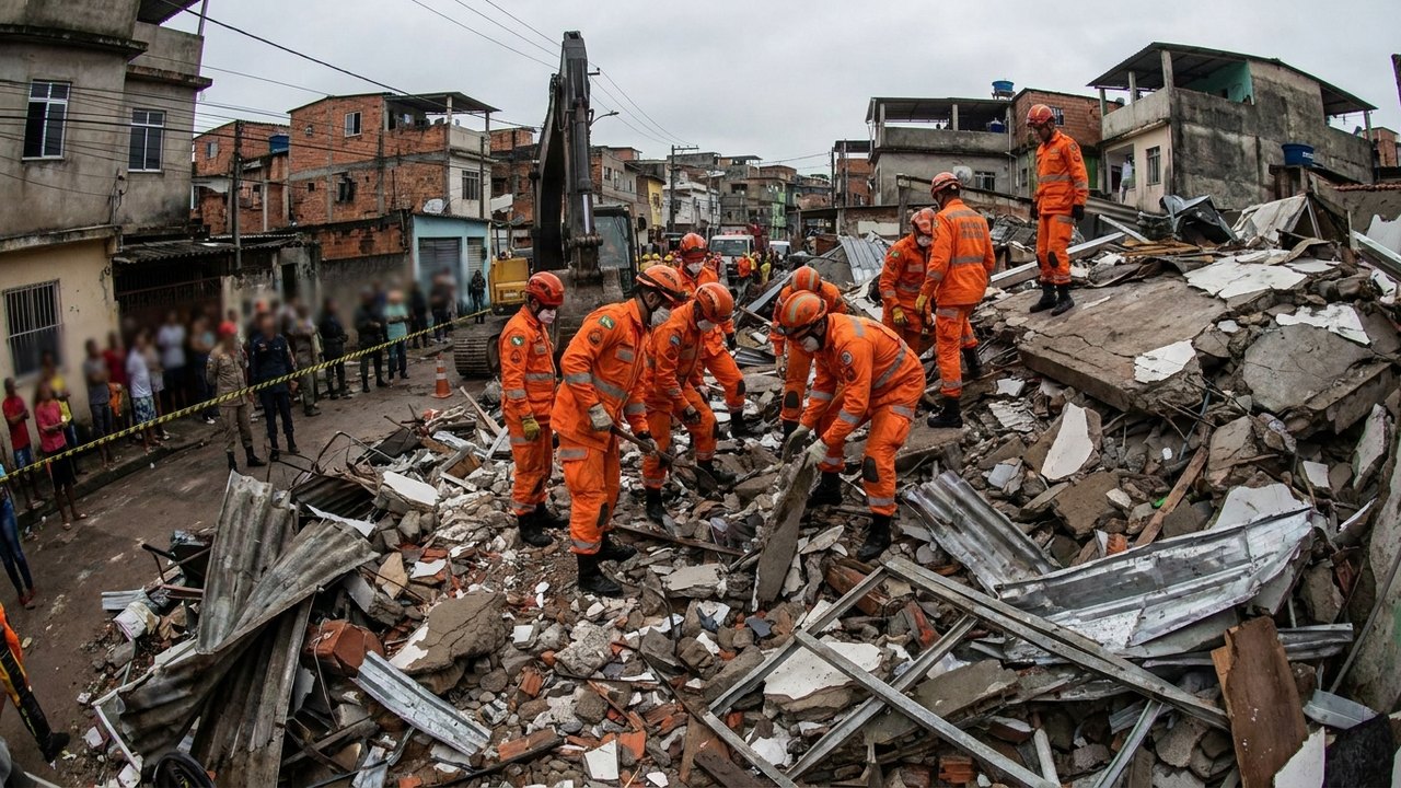 Bombeiros buscam duas crianças que estariam sob escombros na Ilha do Governador
