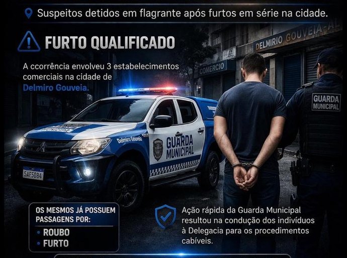 Em ação rápida, Guarda Municipal de Delmiro aborda suspeitos de furto