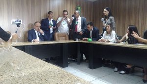 Belivaldo Chagas coletiva posse / Foto: Valéria Santana/TV Atalaia