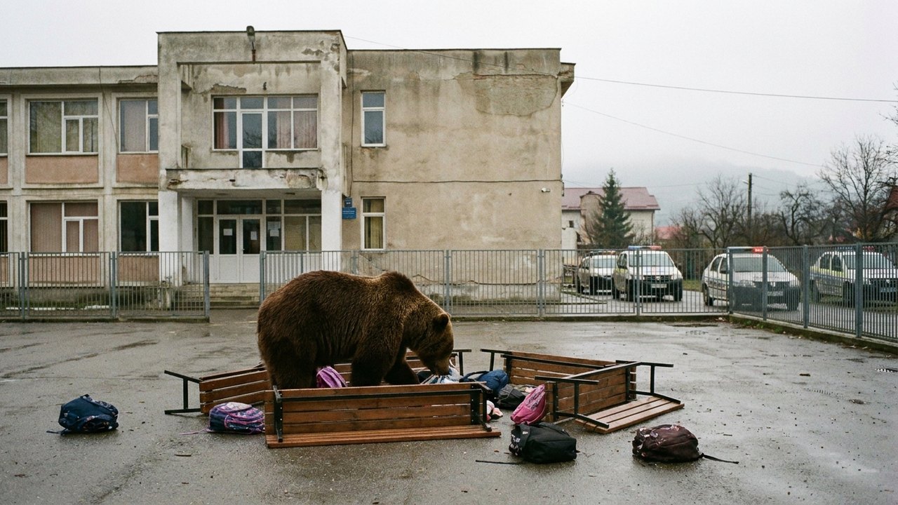 Urso invade pátio de escola romena e causa pânico