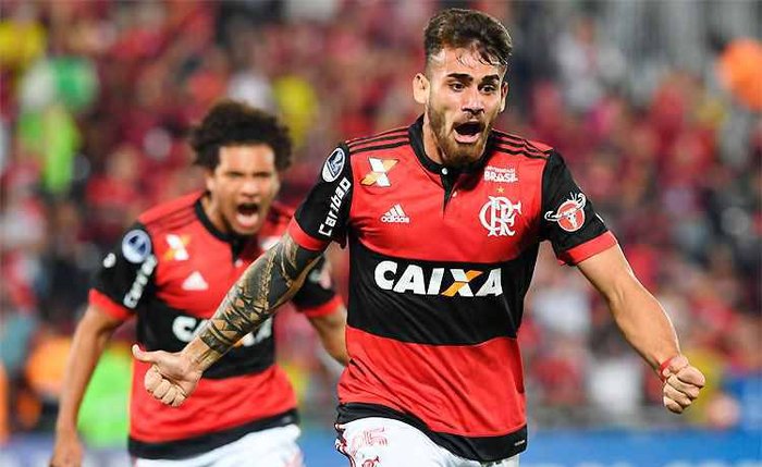 Felipe Vizeu comemora gol do Flamengo contra o Palestino. Foto: Estadão Conteúdo