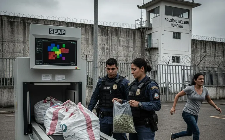 Mulher foge após tentar entrar em presídio do Rio com 130 celulares e mais de 20 kg de drogas