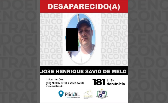 José Henrique Sávio de Melo Costa foi visto pela última vez no dia 29 de julho em Marechal Deodoro