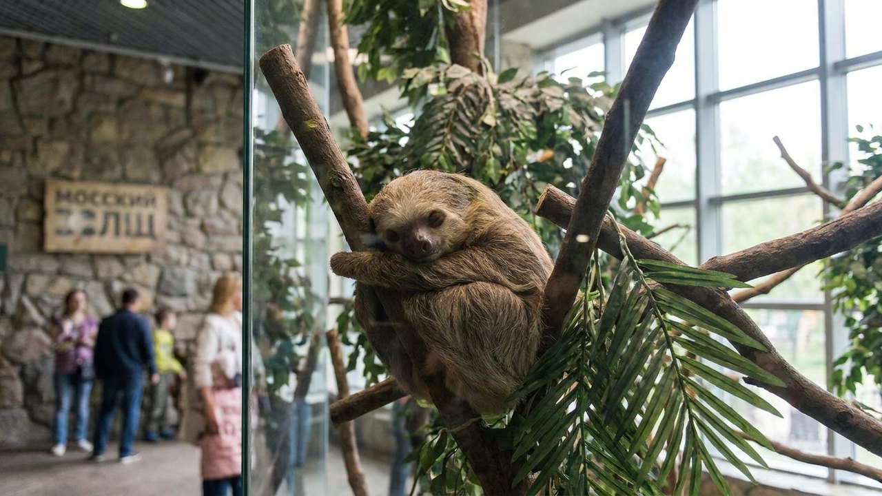 Preguiça vence café da manhã no Zoológico de Moscou