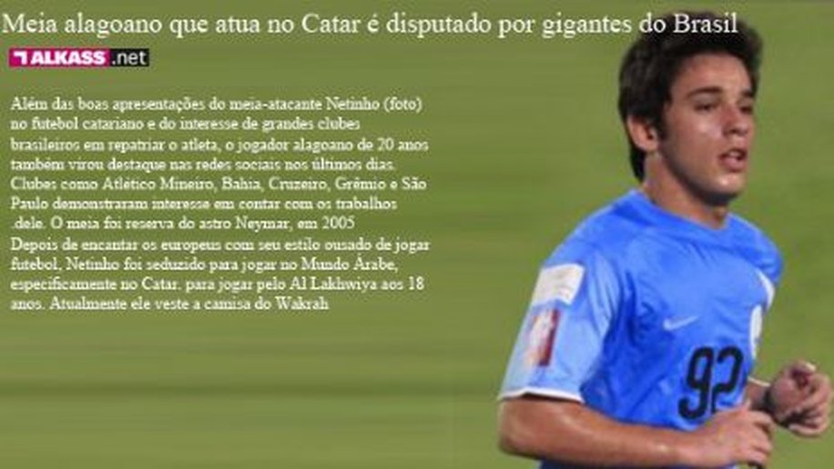 Jogador alagoano é destaque em jornal do Qatar