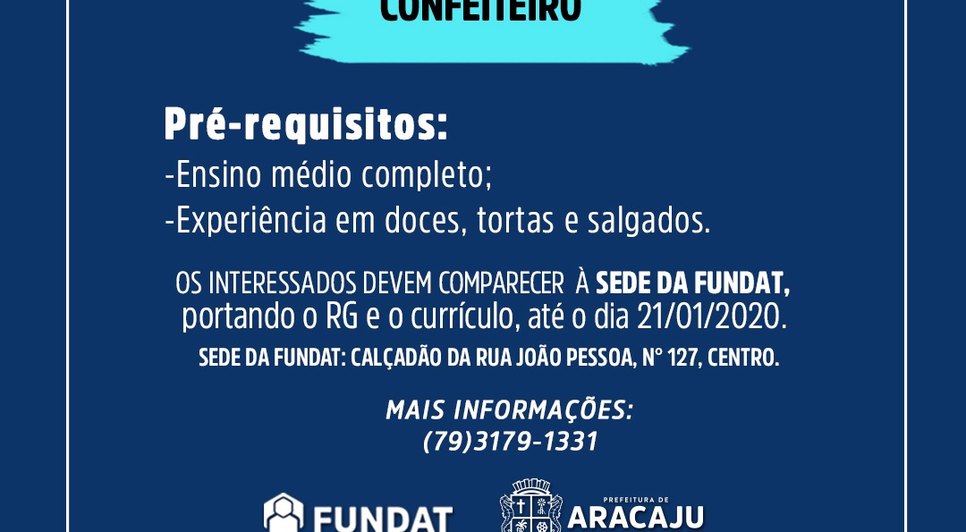 VAGA DE CONFEITEIRO / Foto: Fundat