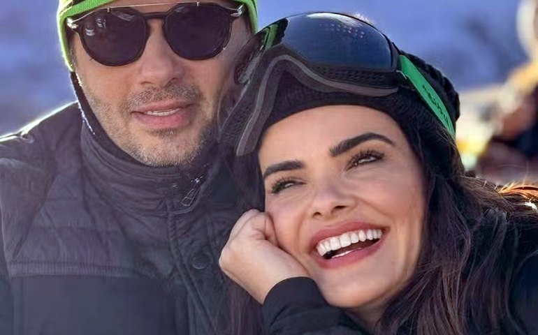 Vanessa Giácomo surge em clique raro com marido na neve
