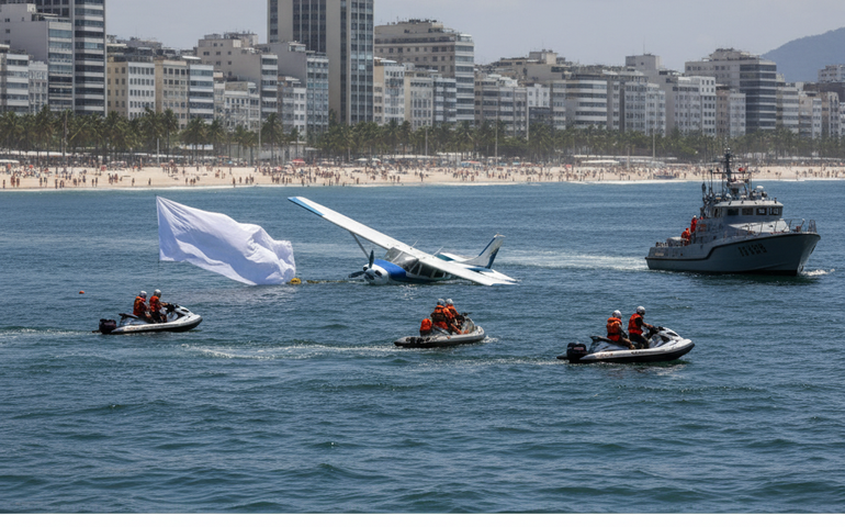 Avião de propaganda cai no mar em Copacabana
