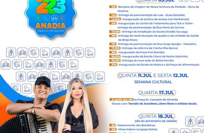 Prefeitura de Anadia anuncia programação em comemoração aos 223 anos de história