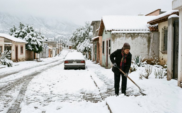 Inverno no México: tempestade cobre ruas de Puebla com manto de neve