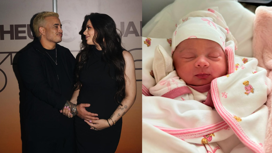 Kauan, da dupla com Matheus, e Sarah Biancolini anunciam o nascimento da filha Aurora