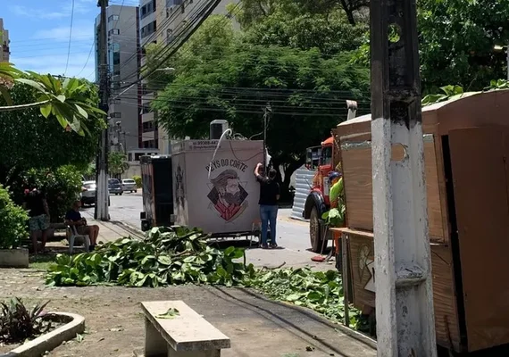 Rede elétrica e food truck são atingidos por árvore na Ponta Verde