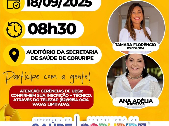 Saúde de Coruripe realiza seminário do Setembro Amarelo em prol da valorização da vida
