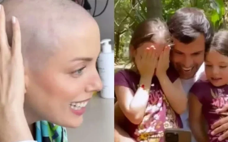 Fabiana Justus mostra reação das filhas após raspar cabelo: 'Crianças sempre surpreendem'