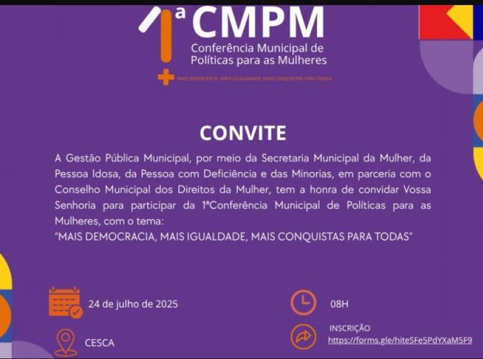 Conferência de Políticas Públicas para as Mulheres de Campo Alegre será realizada na próxima quinta (24)