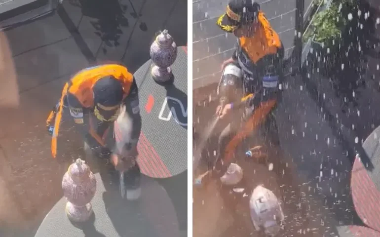 Lando Norris quebra troféu de Max Verstappen; veja foto