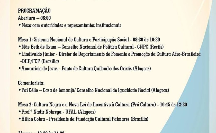Seminário Fomento à Cultura Afro-Brasileira e Promoção da Saúde da População Negra