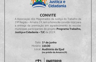 Educação e Amatra19 entregarão prêmios do projeto “Programa Trabalho, Justiça e Cidadania -TJC” 