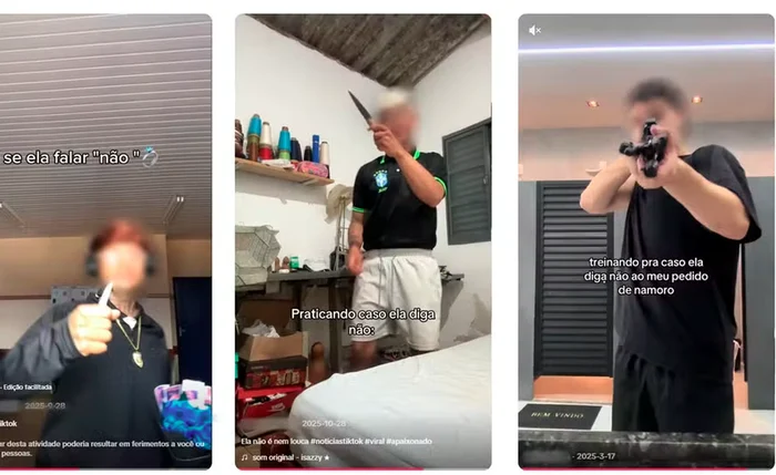 Vídeos mostram homens encenando socos, chutes e facadas após rejeição amorosa