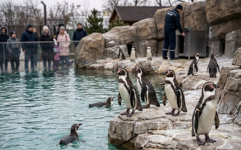 Zoológico de Moscou apresenta pinguins-de-Humboldt em novo registro