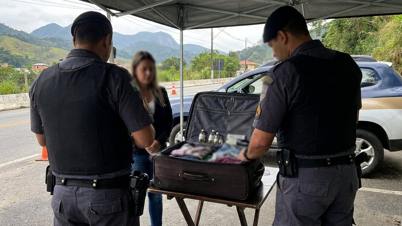PRF flagra mulher transportando lança-perfume na bagagem, em Petrópolis