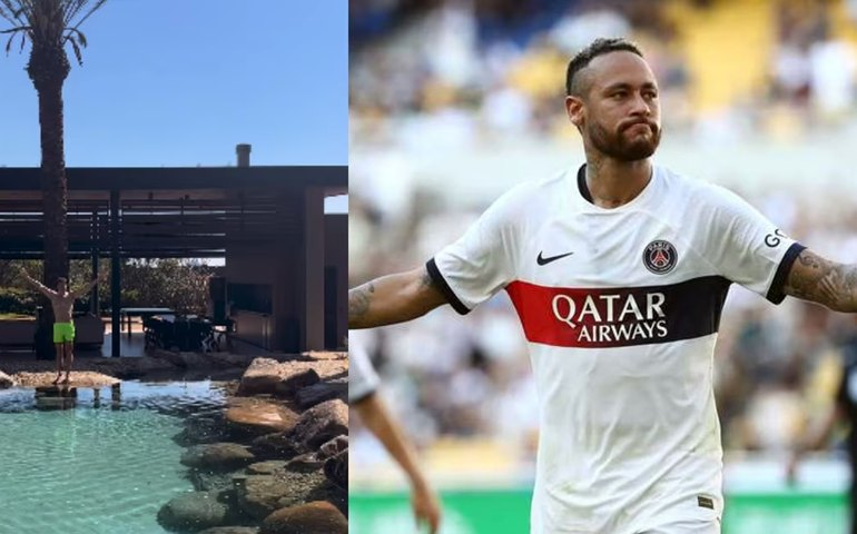 Rodrigo Faro mergulha em seu novo lago artificial e Neymar reclama: 'Muito injusto isso'