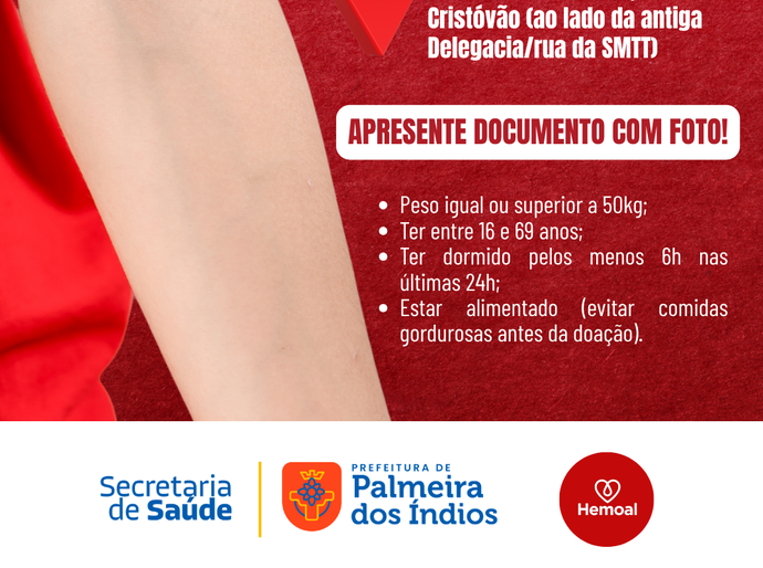 Secretaria de Saúde promove ação para coletas de sangue em parceria com o Hemoal