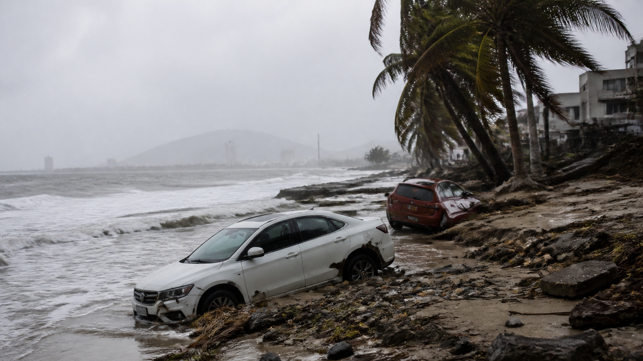 Temporal arrasta carros para o oceano e provoca evacuações no México