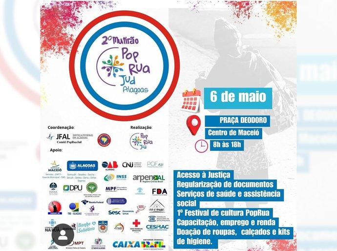 Ministério Público de Alagoas participará do 2º Mutirão Pop Rua Jud 2025