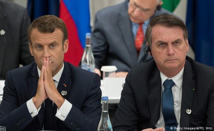 O presidente francês, Emmanuel Macron e o presidente do Brasil, Jair Bolsonaro