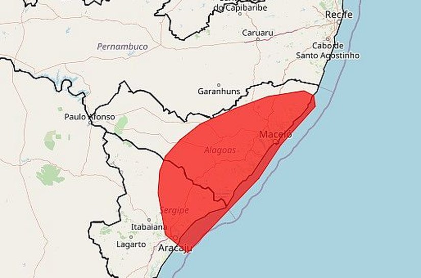 Alagoas está sob alerta vermelho de 'grande perigo' de acumulado de chuva, diz Inmet