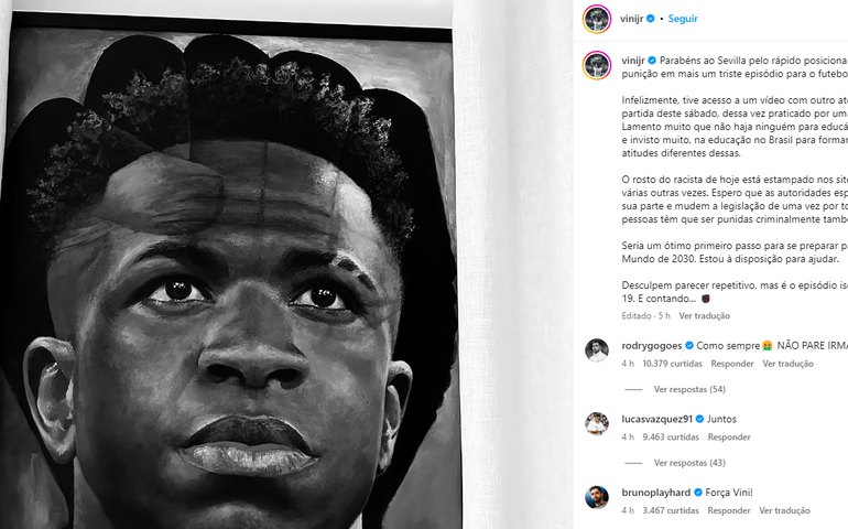 Vinicius Júnior lamenta novos ataques racistas, um deles de criança: 'Episódio isolado número 19'
