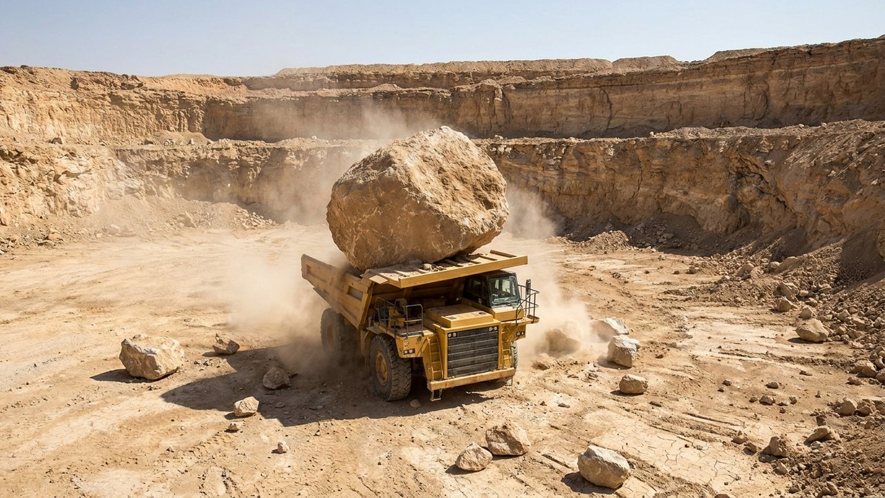 Indiana Jones da vida real: pedra gigante atinge caminhão no fundo de pedreira na Arábia Saudita