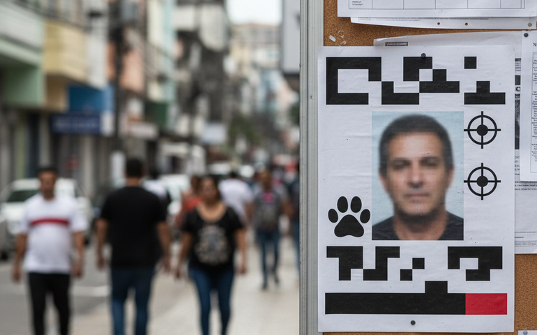 Cartaz pede pistas de homem acusado de matar cachorro a tiros em Magé, na Baixada Fluminense