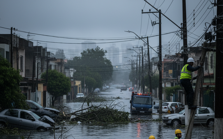 Mais de 50 mil imóveis permanecem sem energia em SP; chuva causa estragos na capital e litoral