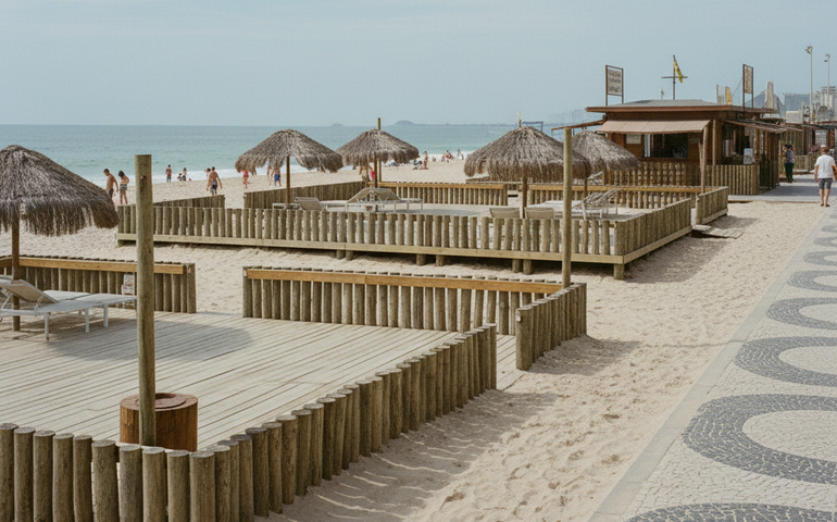 Privatização de área pública: quiosques fazem ‘puxadinhos’ sobre areia das praias e cobram entrada; entenda