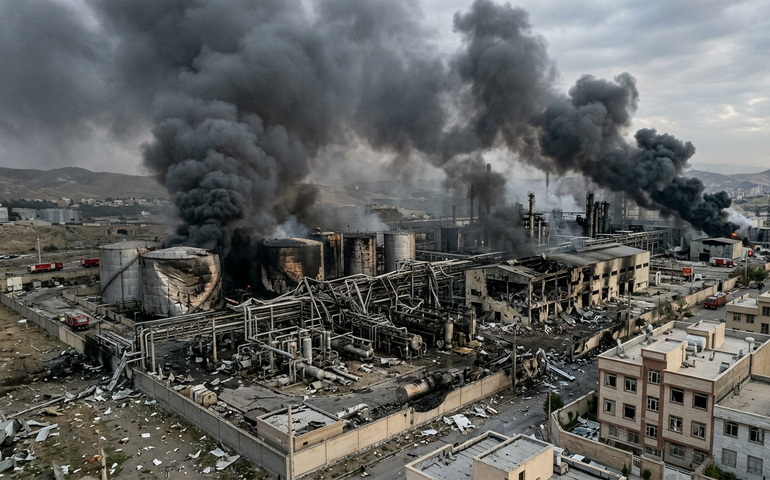 Novas imagens mostram refinaria de petróleo atingida por bombardeio em Teerã