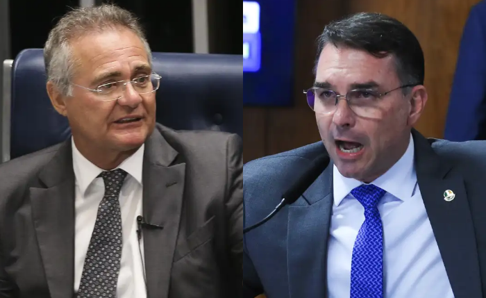 O senador Flávio Bolsonaro (PL-RJ) provocou Renan Calheiros (MDB-AL) durante sessão no Senado