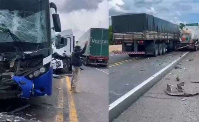 Engavetamento com quatro veículos de grande porte deixou oito pessoas de Alagoas feridas