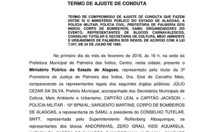 Prefeitura de Palmeira divulga Termo de Ajuste de Conduta para Carnaval