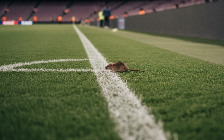 Rato é flagrado à beira do gramado do Camp Nou antes de Barcelona x Copenhagen