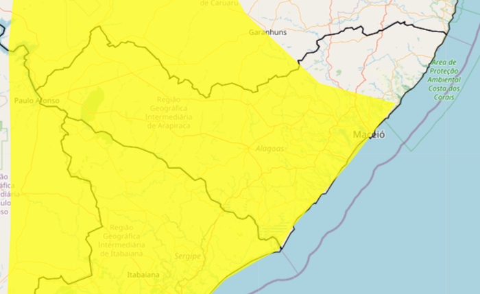 Alerta vale para a maior parte de Alagoas