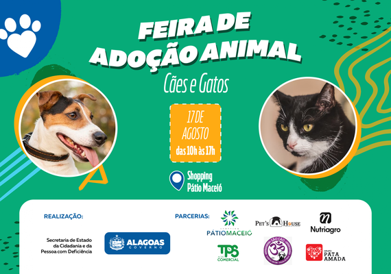 Governo de Alagoas promove Feira de Adoção de Cães e Gatos neste sábado