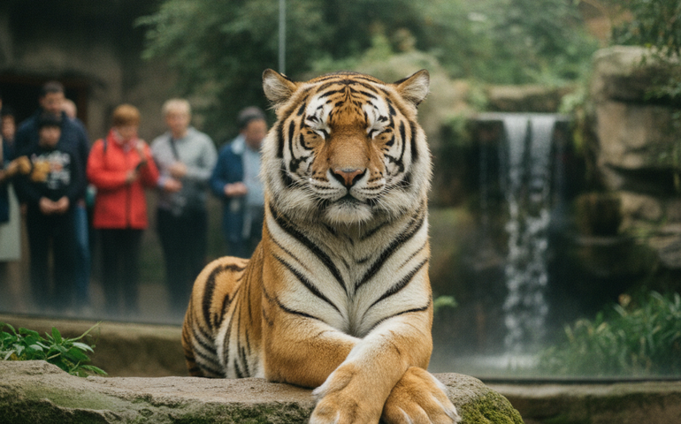 Katyusha em momento zen no Zoológico de Moscou: hora da meditação