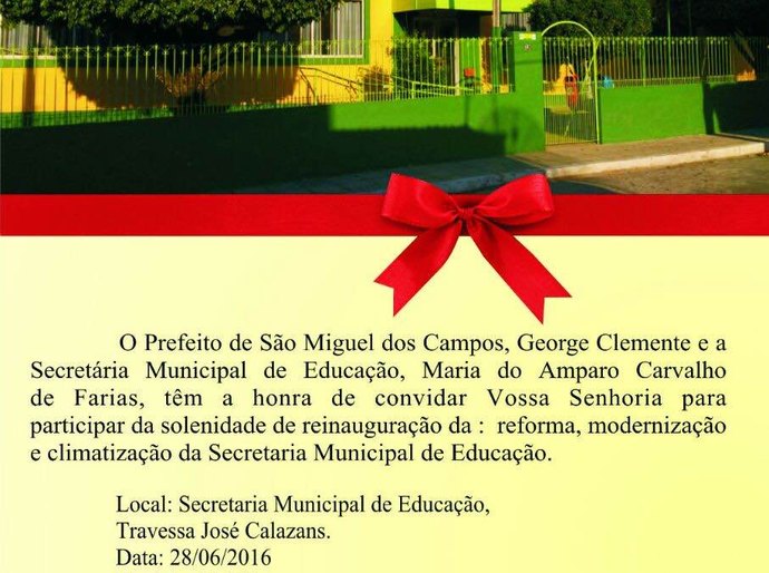Secretaria de Educação de São Miguel será reinaugurada nesta terça-feira