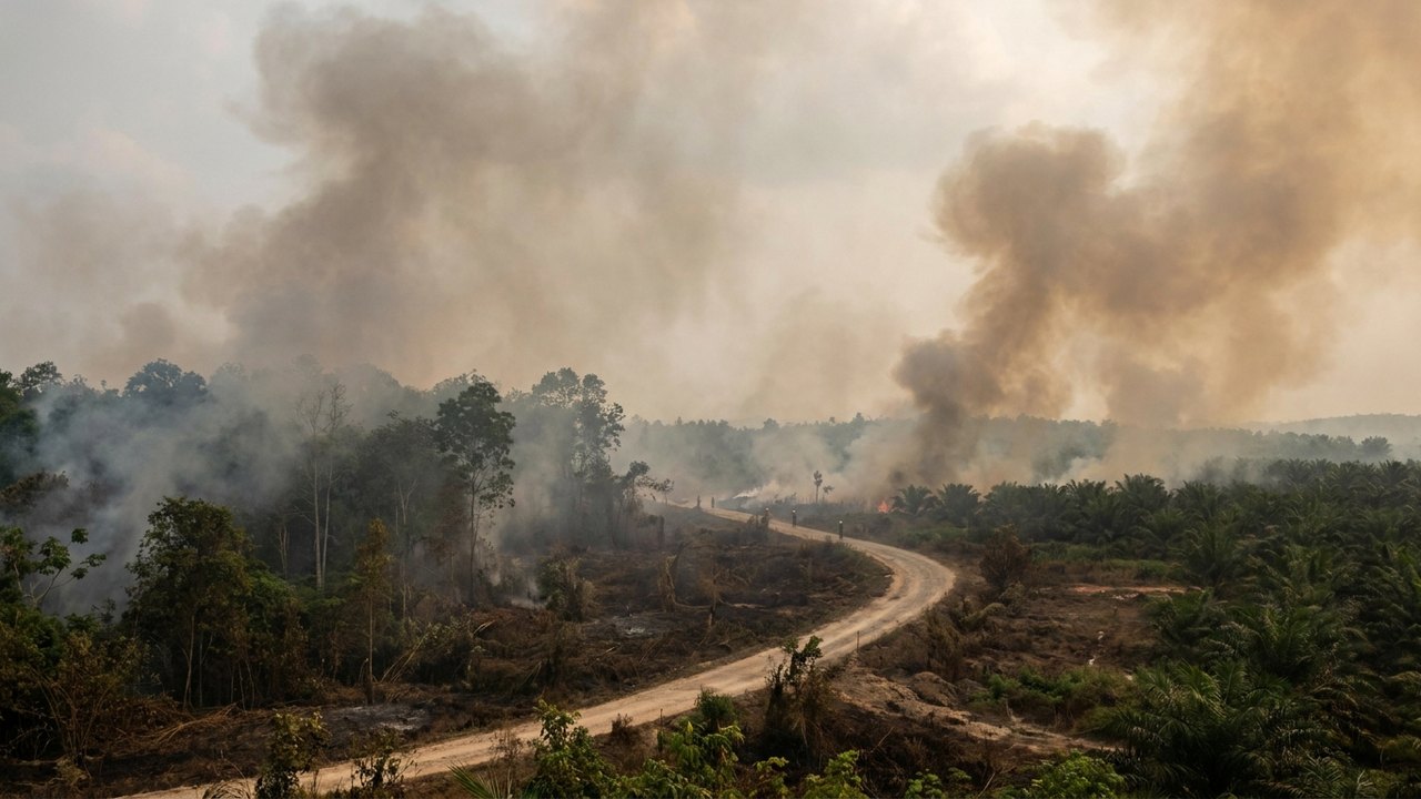 Fogo deixa rastro de fumaça e avança por áreas da Indonésia