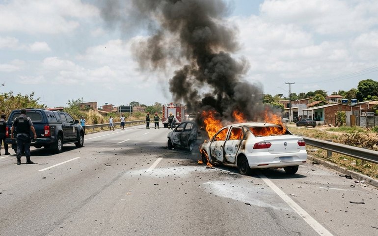 Carros são incendiados na Rio-Santos após ação da PM em Itaguaí